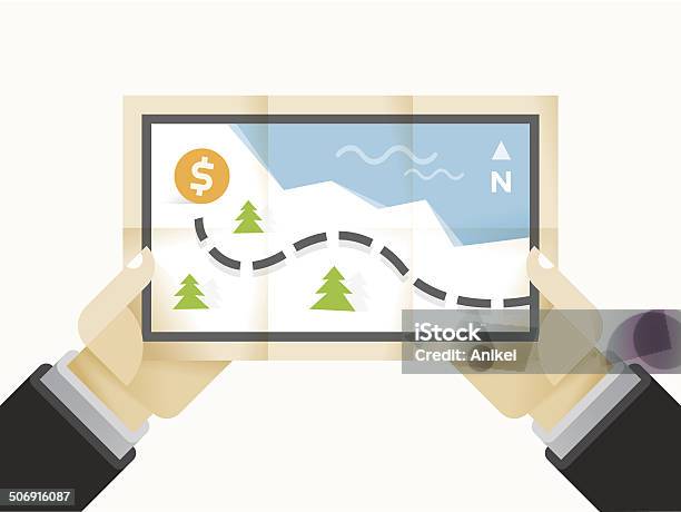 Business Success Way Treasure Map With Dollar In Businessman Hands Stock Illustration - Download Image Now