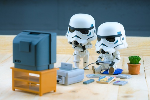 BANGKOK Thailand - December 18, 2015 : Stormtroopers figure model playing the game, The stormtroopers are soldiers in the Star Wars The Force Awakens