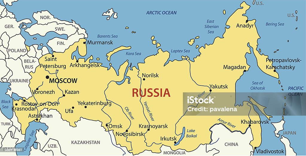 Rusia-vector map - arte vectorial de Amarillo - Color libre de derechos