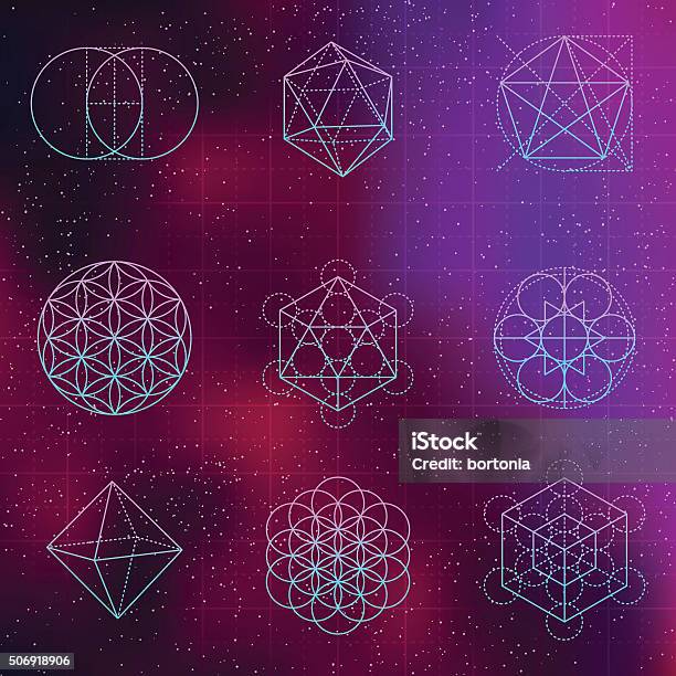 Set Of Sacred Geometry Icons Stock Illustration - Download Image Now - Aura, Geometric Shape, Fractal