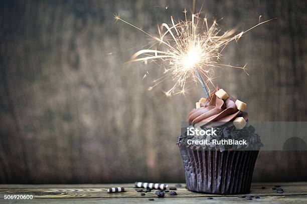 Chocolate Cupcake Stock Photo - Download Image Now - Birthday, Cupcake, Birthday Cake