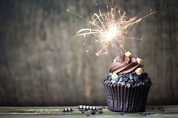 Chocolate cupcake with a sparkler