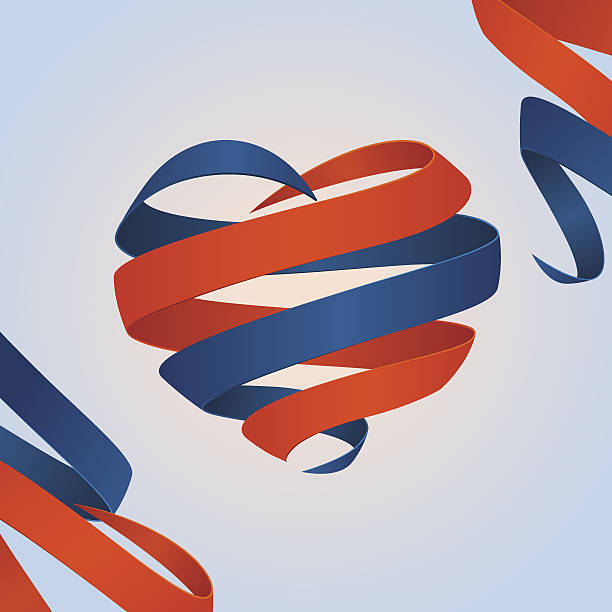 Vector red and blue crossed ribbon heart vector art illustration