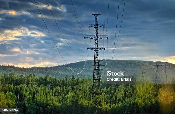 Electricity Pylons Cutting Through Forest Stock Photo - Download Image Now - Power Cable, Communications Tower, Electricity Pylon