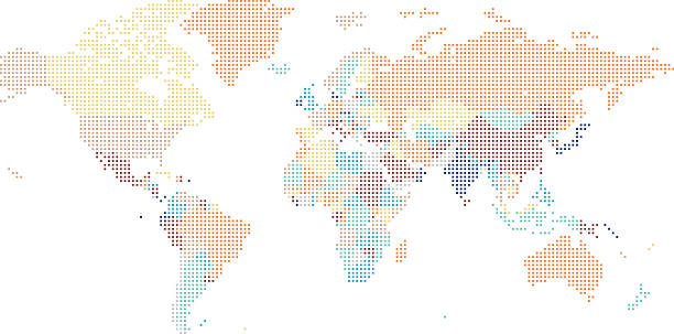 Dotted World map of square dots vector art illustration