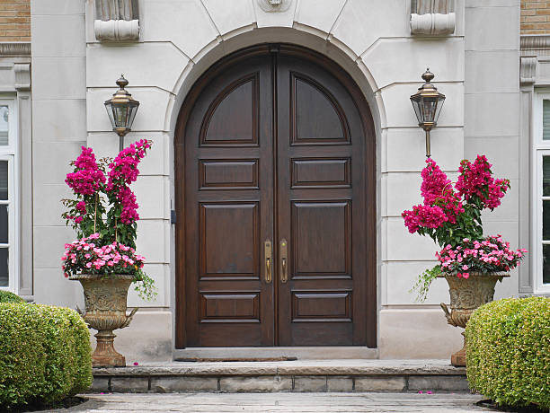 with colorful flower pots