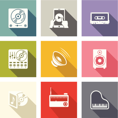 Fully editable vector illustration of flat vector music icons.