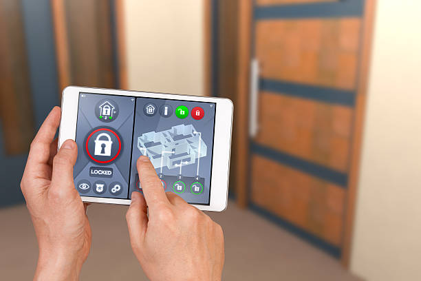 istock Smart home automation: locking house door with security remote control 506935335