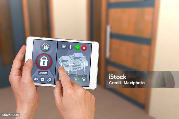 Smart Home Automation Locking House Door With Security Remote Control Stock Photo - Download Image Now