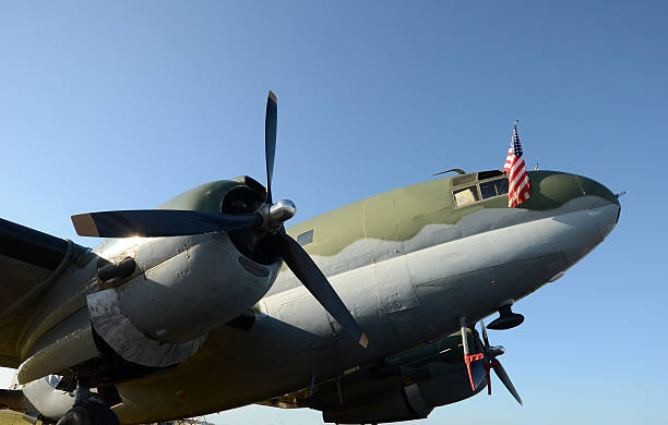 istock Old propeller airplane nose view 506936579