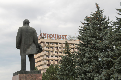 Pyatigorsk, Russia - August 11, 2014: View from a back of a monument to Lenin on the Intourist hotel building