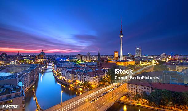 Berlin Skyline City Panorama With Blue Sky Sunset And Traffic Stock Photo - Download Image Now