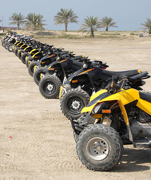 istock Front wheel of desert scooter arranged in a row 506978971