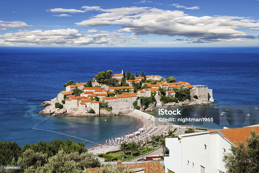 Island of Sveti Stefan The historic island of Sveti Stefan in Montenegro. Adriatic Sea Stock Photo