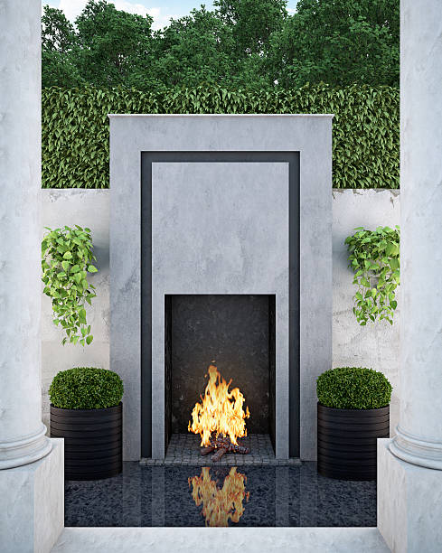 in the evening by fireplace