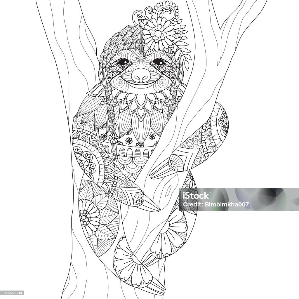 Sloth Sloth design for coloring book for adult and other decorations Mandala stock vector