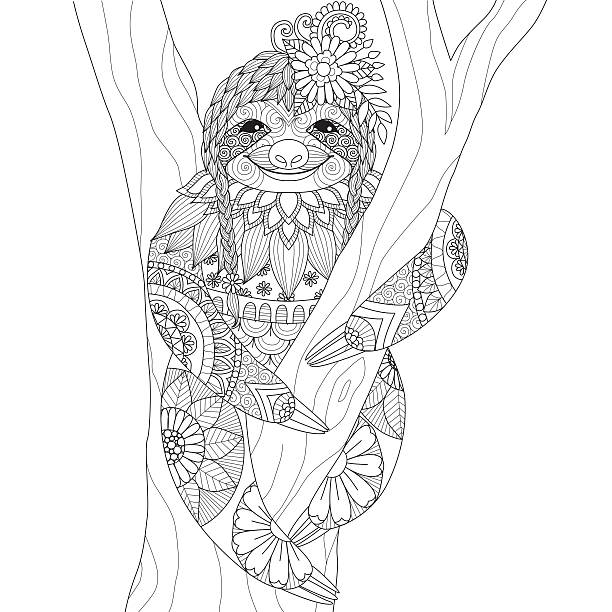 Sloth Sloth design for coloring book for adult and other decorations adult coloring pages mandala stock illustrations