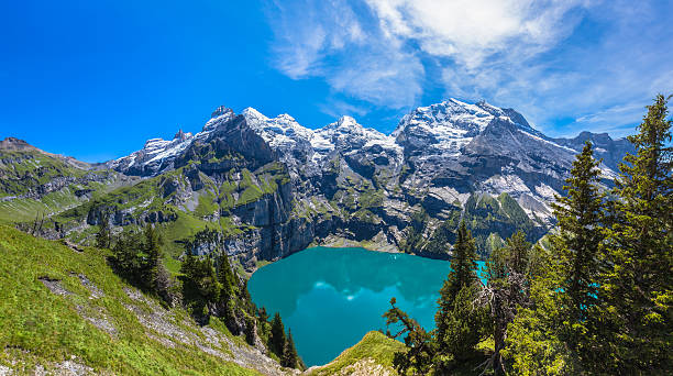 istock Panorama view of Oeschinensee (Oeschinen lake) on bernese oberla 506992686