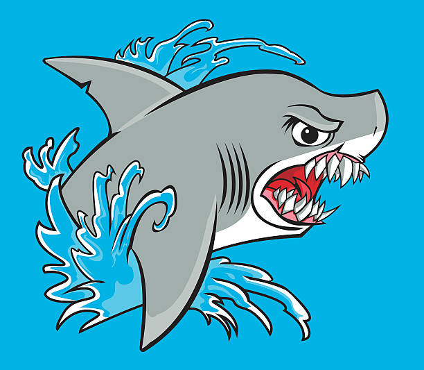 Shark out of water vector art illustration
