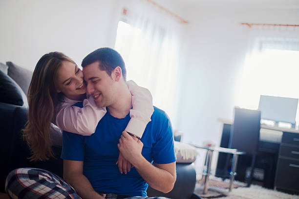 istock Lovely couple at home on Valentine's day 506993424