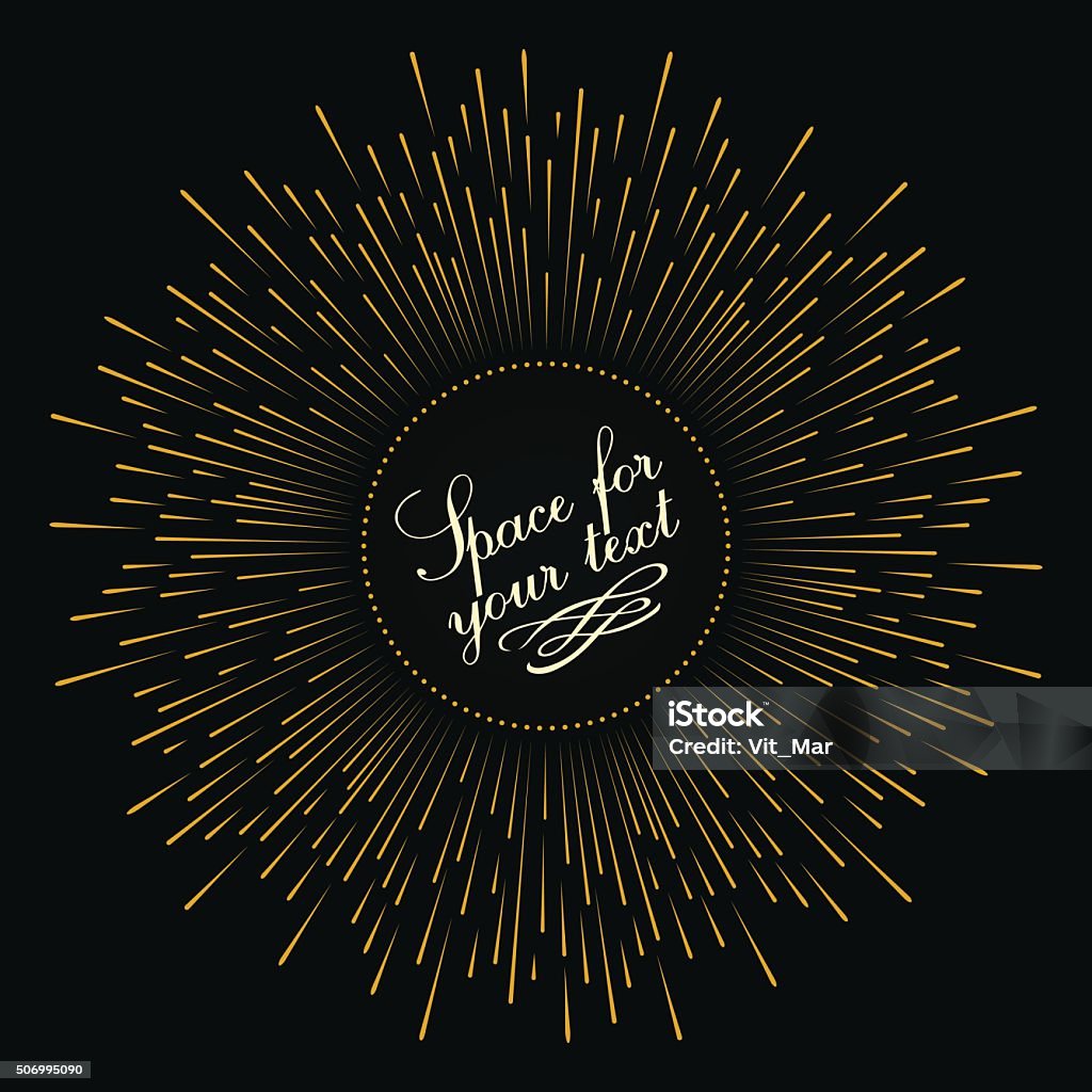 Abstract composition in the form of an explosion Abstract composition in the form of an explosion of fireworks against a dark background. Empty space for your text. Stripes and dots of varying thickness, arranged in a circle. Gold - Metal stock vector