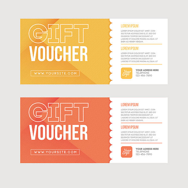 Gift voucher template set. Two gift cards design. Gift voucher template set. Two gift cards design.Gift or discount voucher template with modern design, special offer or certificate coupon gift certificate stock illustrations
