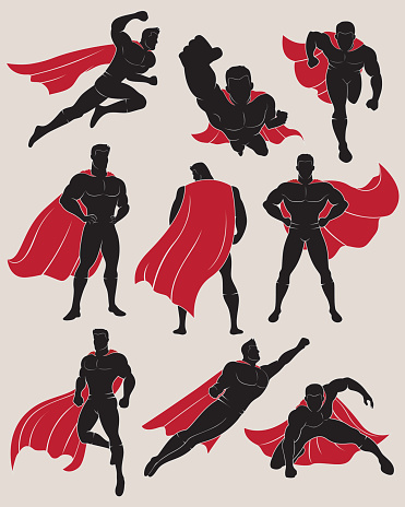 Superhero silhouette. No gradients used. High resolution JPG, PNG (transparent background) and AI files are included.