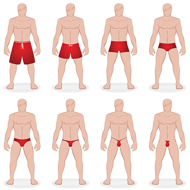 мужская купальники стили - swimming trunks bikini swimwear red stock illustrations