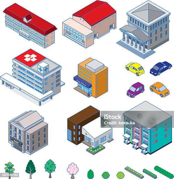 Various Building Solid Figure Stock Illustration - Download Image Now - Apartment, Bank - Financial Building, Building Exterior