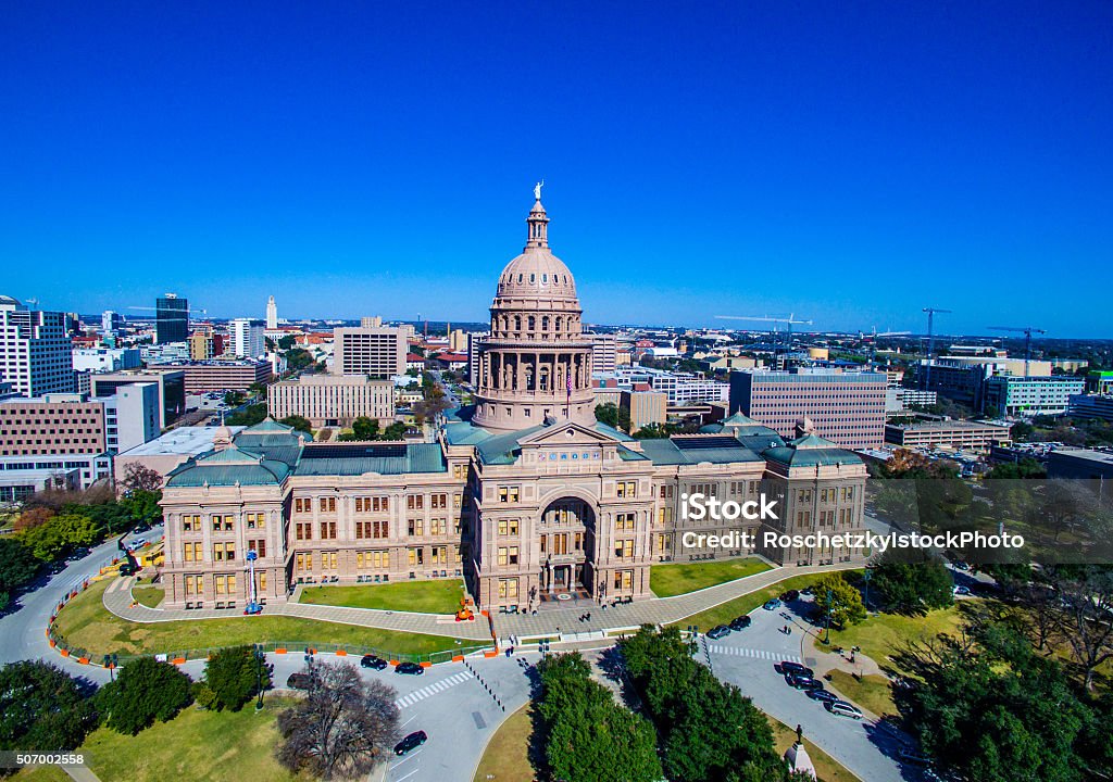 Texas Estado Capitol Edifício Vista aérea sobre a Austin, TX 2016 - Foto de stock de Universidade royalty-free