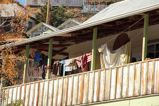 Clothes hanging on a porch in Bisbee.