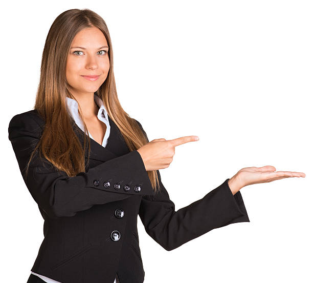 istock Businesswoman pointing her finger at the empty hand 507005643