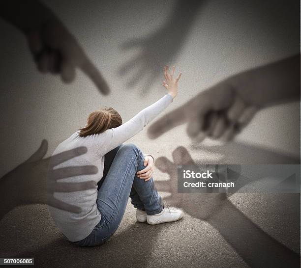 Fear Young Woman Is Afraid Of A Imaginary Hands Stock Photo - Download Image Now - Schizophrenia, Sexual Abuse, Child
