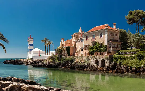 Photo of Santa Marta lighthouse and Municipal museum of Cascais, in Portugal.