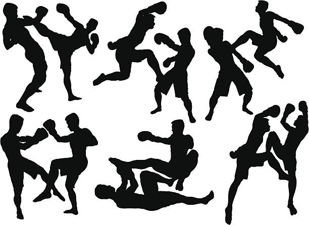 kick kickboxen - muay thai stock-grafiken, -clipart, -cartoons und -symbole