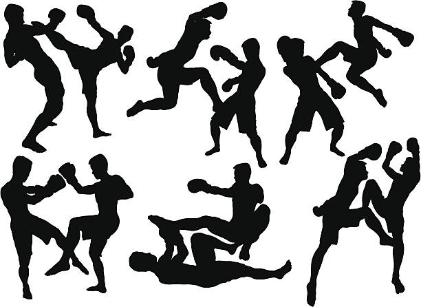 ilustrações, clipart, desenhos animados e ícones de kick boxe - kickboxing muay thai exercising sport