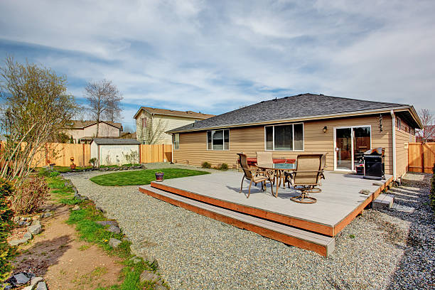 istock Walkout deck with patio area and hot tub 507008323
