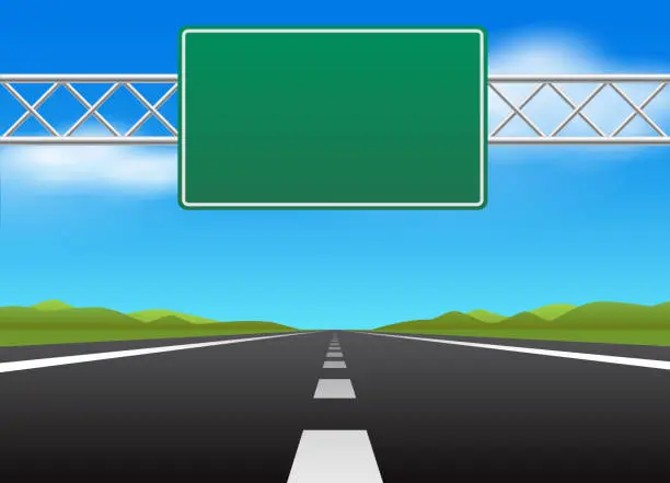 Vector illustration of Highway and blank road sign