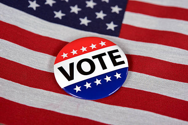 istock voting pin on American flag 507020096