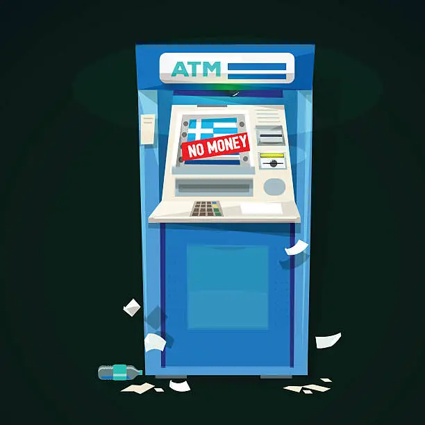 Vector illustration of ATM machine with no money sign. financial crisis - vector