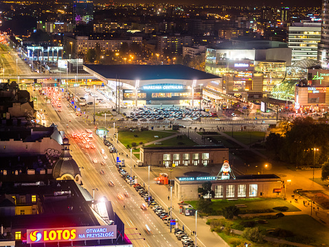 Warsaw, Poland - October 19, 2014: Traffic at night in Warsaw city in Poland