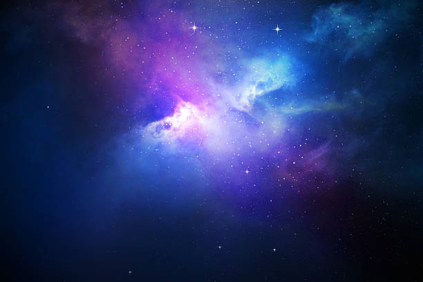 cielo de noche con estrellas y nebulosa - nebula fotografías e imágenes de stock