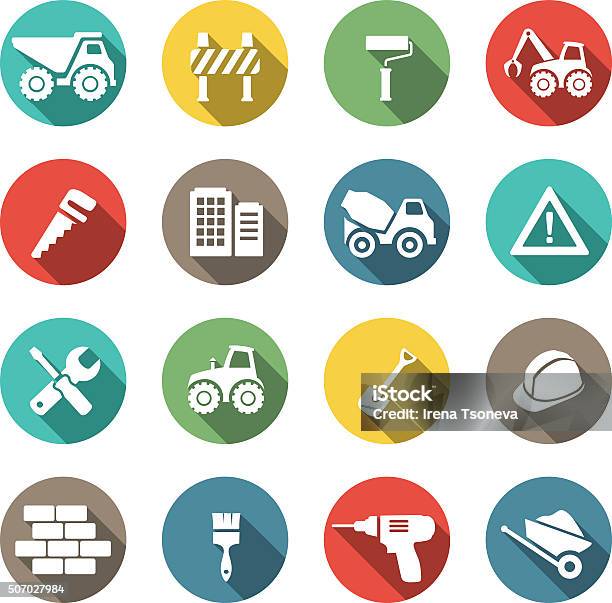 Construction Icon Stock Illustration - Download Image Now - Icon Symbol, Circle, Construction Site