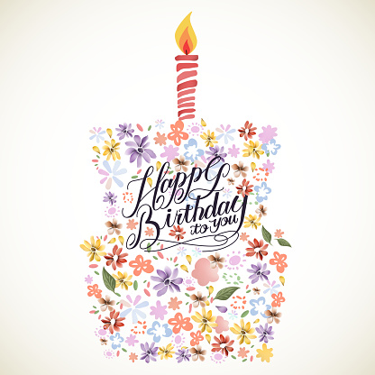 lovely Happy birthday calligraphy poster design with floral elements