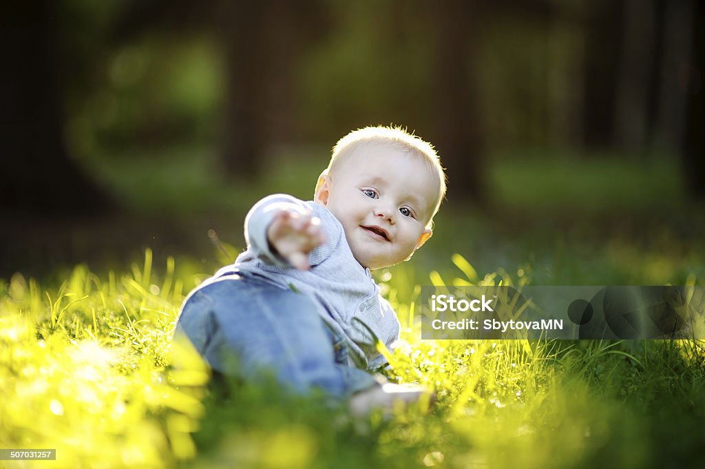 Little baby at the park Little baby boy at the sunny park Crawling Stock Photo