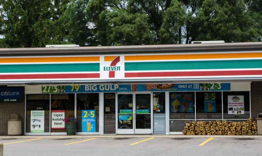 Shelby Township, Michigan, USA - August 6, 2014: 7-Eleven is the world's largest chain of convenience stores. Headquartered in Japan, there are currently a total of 39,000 locations worldwide.