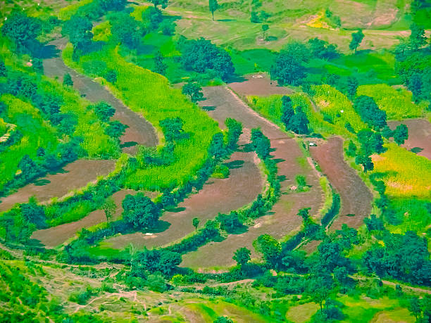 Sahyadri Valley with Village, Panchgani, Satara, Maharashtra, India Sahyadri Valley with Village, Panchgani, Satara, Maharashtra, India village maharashtra stock pictures, royalty-free photos & images