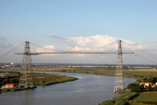 Rochefort-Martrou Transporter Bridge crossing the Charente river between Rochefort and Echillais in Charente-Maritime, France