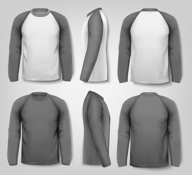 istock Black and white male long sleeved shirts with sample text. 507034043