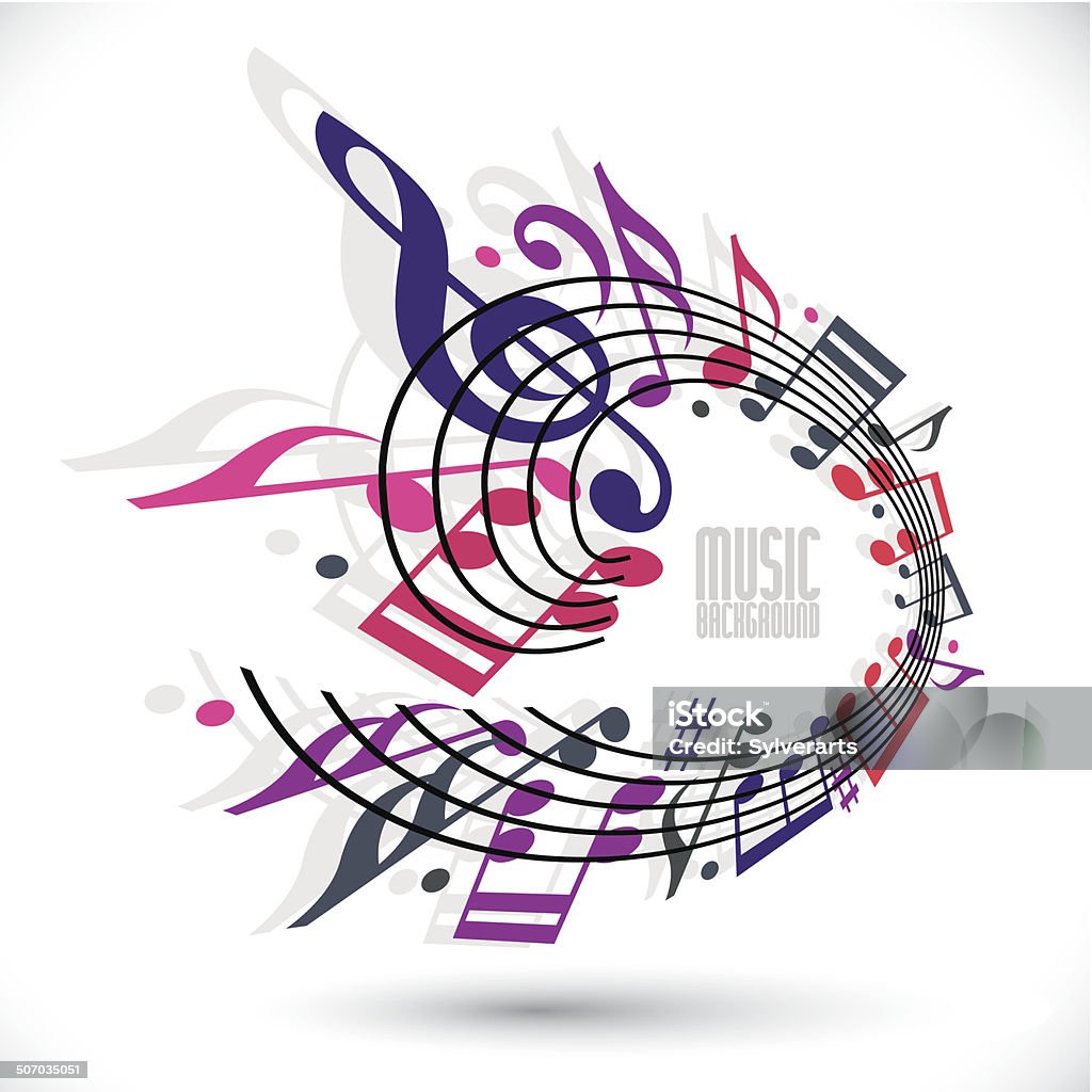 Pink and violet music background with clef and notes. Pink and violet music background with clef and notes, music sheet in rounded frame, musical theme template for your design. Musical Note stock vector